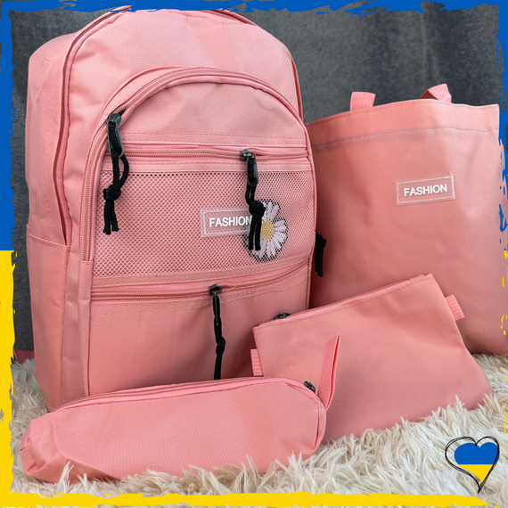 Набір 4 в 1. Рюкзак жіночий рожевий + клатч + шопер | Зображення 1