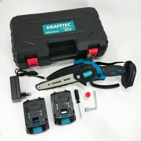 Аккумуляторная цепная мини пила 15 см в кейсе Krafftec (36V 4 Ач) + 2 аккумулятор и индикатором заряда | Зображення 7