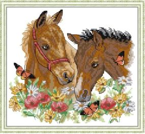 Набор для вышивания крестиком по нанесённой на канву  "Mother and child". AIDA 14CT printed 27*25 см