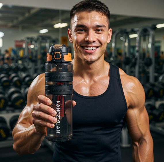 Спортивная бутылка для воды KANGZYUAN 700 мл Черная Тритановая (BPA Free), с клапаном и поилкой | Зображення 4