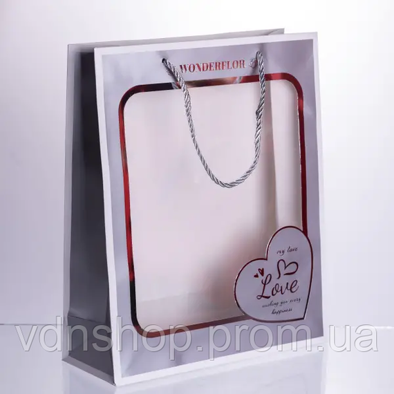 Набір подарункових пакетів з паперу Love з віконцем 12 шт 26×10×32 см HP-10359-18 | Зображення 4