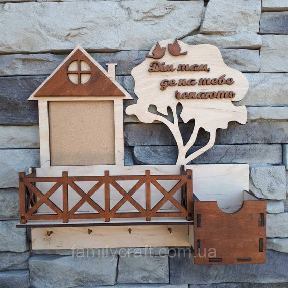 Настенная ключница из дерева Деревянный органайзер для ключей Держатель для хранения Персонализация | Зображення 2