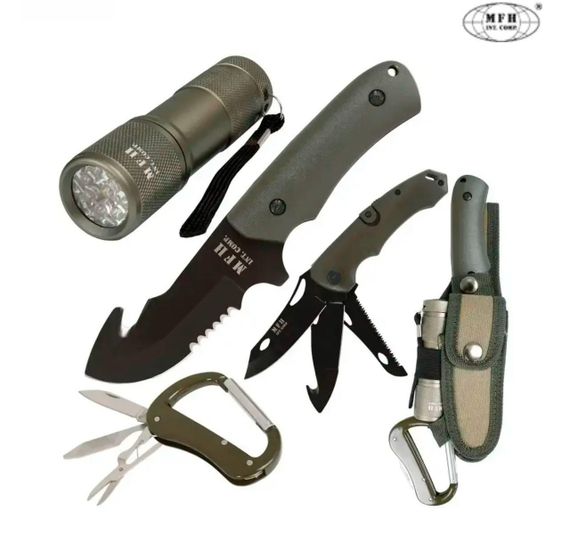 Туристичний набір ножів MFH Knife Set with LED , Olive