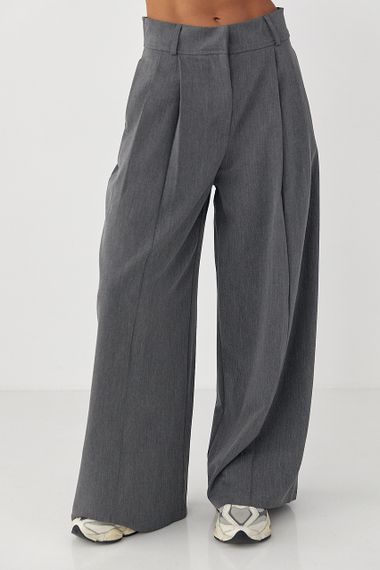 Класичні однотонні штани-палаццо зі складками - сірий цвет, M (є розміри) | Зображення 4