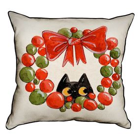 Подушка с мешковины Котик и новогодний веночек 45x45 см (45PHB_23NY004)