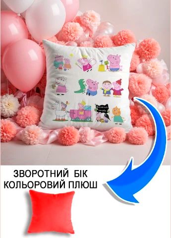 Подушка плюшева Мерч Крафт Дизайн з принтом Свинка Пеппа 03 червоний плюш квадратна 33х33 см