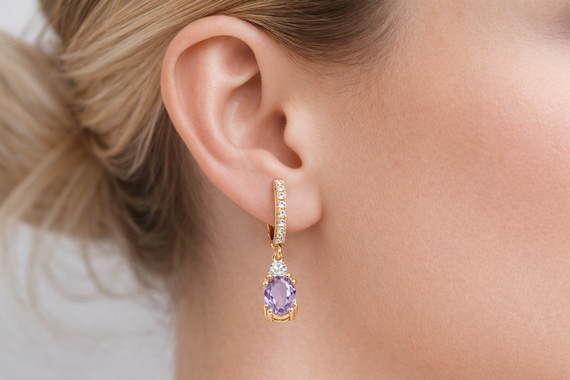 Серьги из желтого золота с аметистами S-0378 | Зображення 3