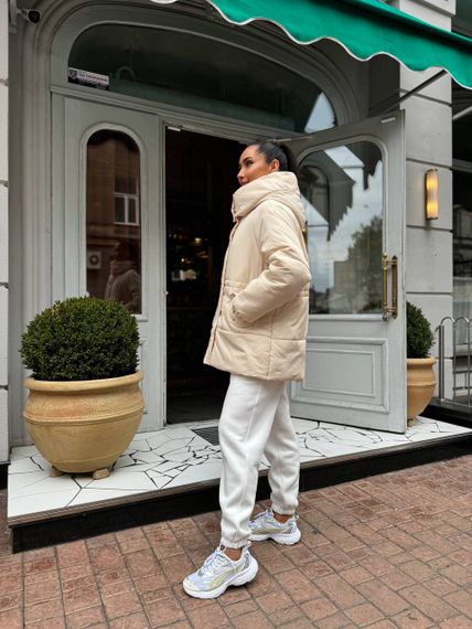 Женская теплая зимняя куртка на кулиске с капюшоном NB24035 цвет бежевый, размер 50/52 | Зображення 2