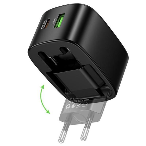 МЗП Hoco CS102A Folding PD30W+QC3.0 (1USB-A/1C) Black | Зображення 3