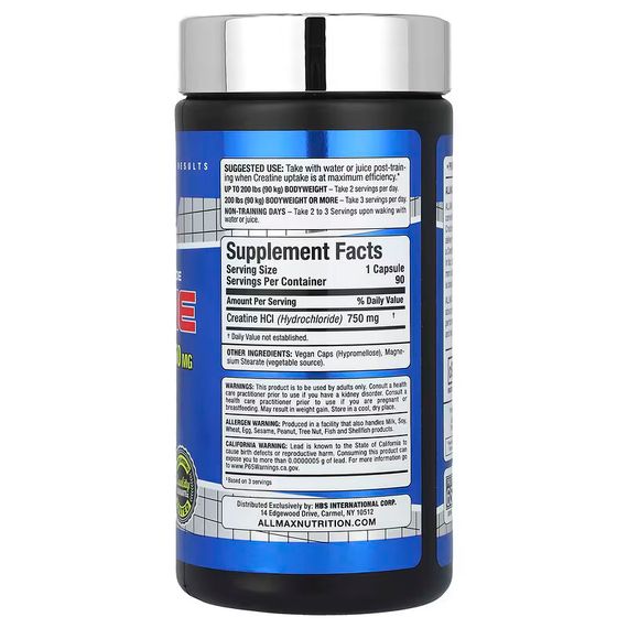 Креатин AllMax Nutrition Creatine HCL 750 mg 90 Capsules | Зображення 1