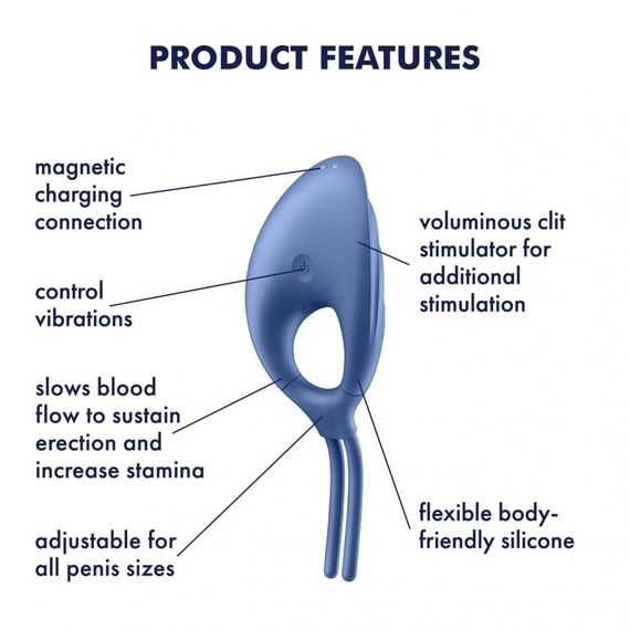 Регулируемое эрекционное кольцо Satisfyer Swordsman Camouflage с вибрацией, голубое sexstyle | Зображення 6