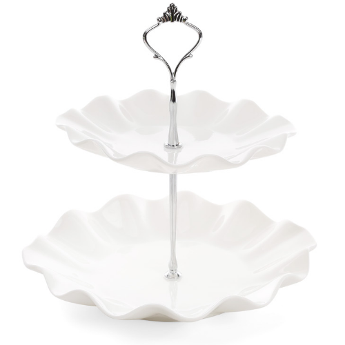 Фруктовниця 24см порцелянова двоповерхова "Волна" колір - білий BONA DI 988-135