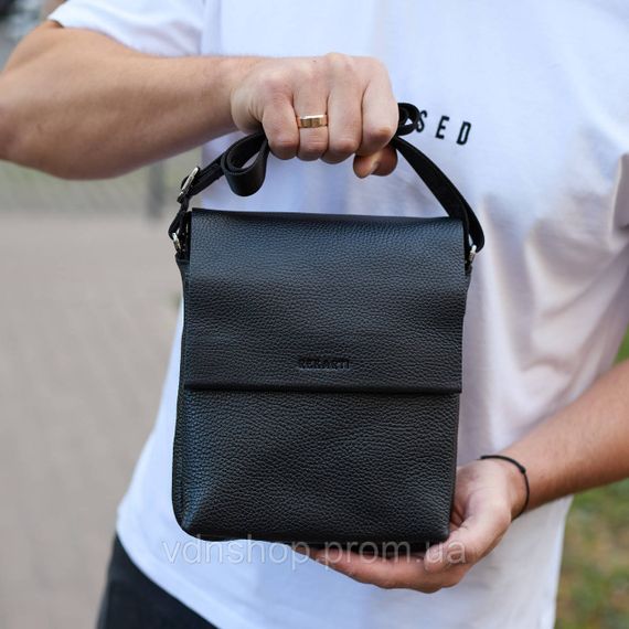 Кожаный мессенджер для мужчины 23х19х7, барсетка через одно плече, сумка для документов, черная | Зображення 1
