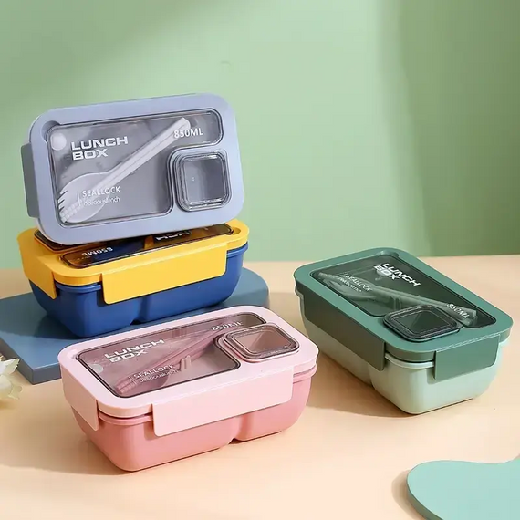 Контейнер герметичний для їжі Lunch box, Ланч Бокс із поліпропілену для їжі з приладами та кришкою | Зображення 2