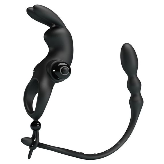 Ерекційне кільце з анальною пробкою - Pretty Love Vibration Penis Sleeve V Black Sex Aura | Зображення 8