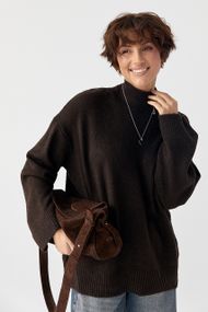 Теплий жіночий светр із широкими рукавами - темно-коричневий цвет, ONE SIZE (є розміри)