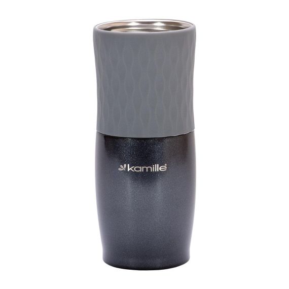 Термочашка 500 мл з TPR-вставкою неіржавка сталь (синій, сірий) KAMILLE 2047