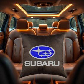 Авто Подушка c вишивкою логотипу марки субару subaru коричневий автомобілісту 02223