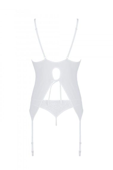 Корсет із пажами, трусики з ажурним декором та відкритим кроком Passion URSULA CORSET S/M, white sexstyle | Зображення 3
