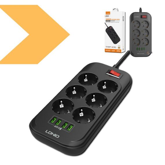 Мережевий подовжувач з 6 розетками та 4 USB-портами LDNIO SE6403 (22011-01_407) | Зображення 1
