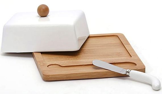 Маслянка Ceram-Bamboo порцелянова з бамбуковим блюдцем і ножем для масла | Зображення 1