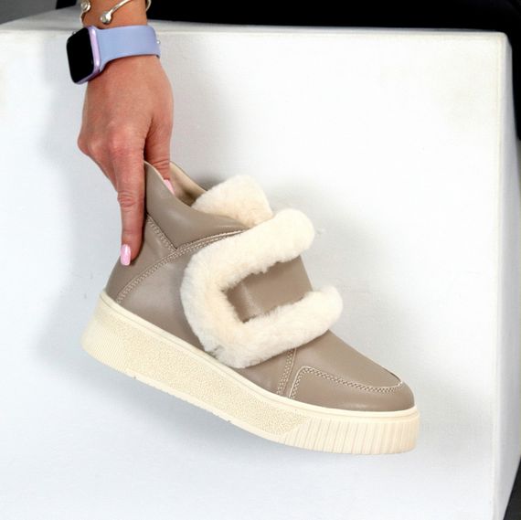 Молодіжні спортивні зимові черевики натуральна шкіра з опушкою колір Greige | Зображення 1