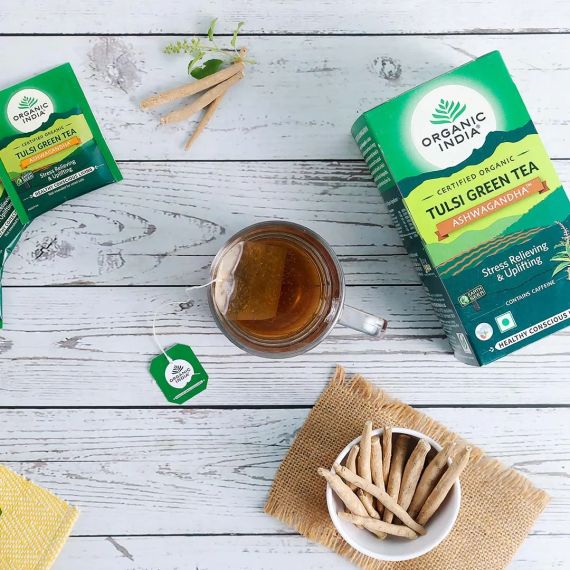 Органічний зелений чай з Туласі та Ашвагандою  25 пакетиків Organic India 801541541892 | Зображення 2