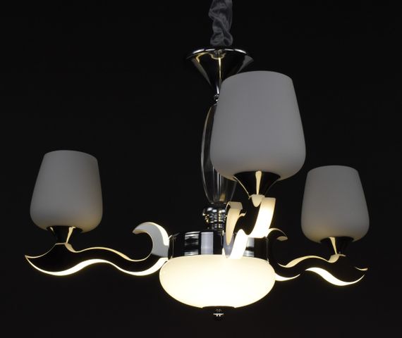 Люстра підвісна на 3 лампочки з пультом 27162 Хром 50-100х62х62 см. | Зображення 6