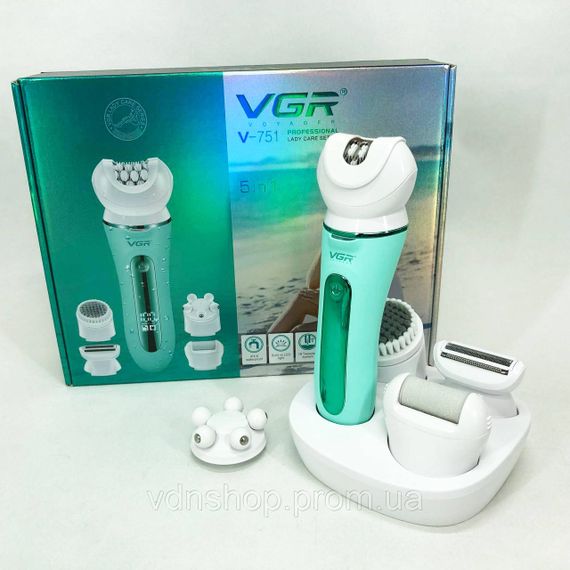 Епілятор з живленням від батарейок VGR 5 в 1 V-751, Терка для п'ят від мозолів і натоптишів BC-84 | Зображення 2