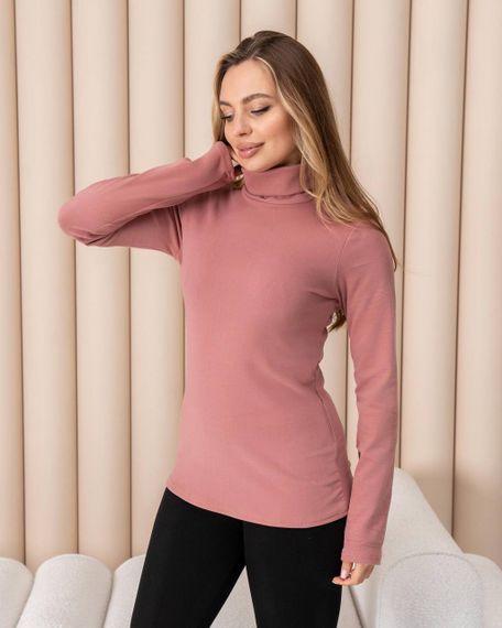 Жіноча тепла водолазка-гольф напівшерсть на термофлісі колір персіковий розмір 452 DM09.09