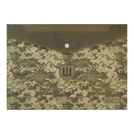 Папка-конверт А4 на кнопці MILITARY зелена BM.3943-04 BUROMAX матовий непрозорий пластик (4823126805603)