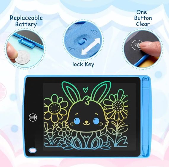 8.5 дюйма кольоровий РК-планшет для письма, дитячий блокнот для малювання графіті, планшет для малювання. Синій | Зображення 3