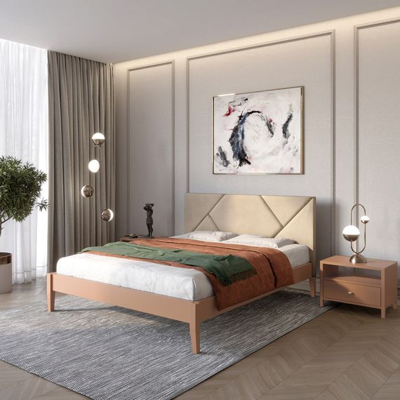 Двоспальне дерев&#039;яне ліжко Mebigrand Нью-Йорк ДК Коричневий (RAL8025)/Аляска 23 (Бежевий) 180х200 см (MBG-10230)