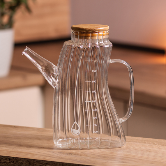 Скляна пляшка для олії 1 л HP-34-3 з ручкою та бамбуковою кришкою HP-34-3 | Зображення 4