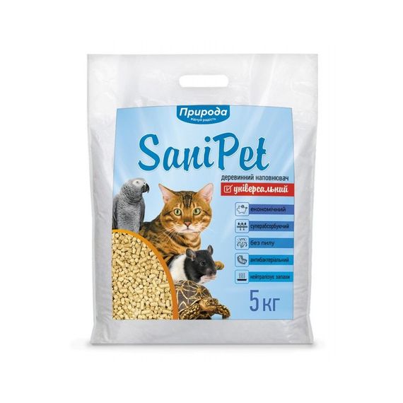 Наповнювач Природа Sani Pet Універсальний гігієнічний для котячих туалетів деревинний 5 кг
