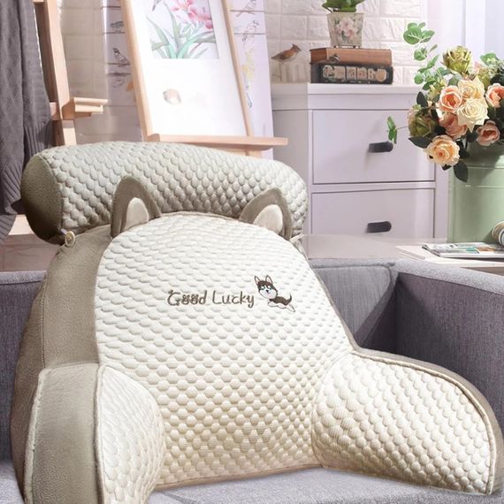 Подушка-спинка PILLOW-07 для дивана біло-сіра • М’яка ортопедична подушка PILLOW-07 для читання та підтримки спини 60×40 см біло-сіра | Зображення 3