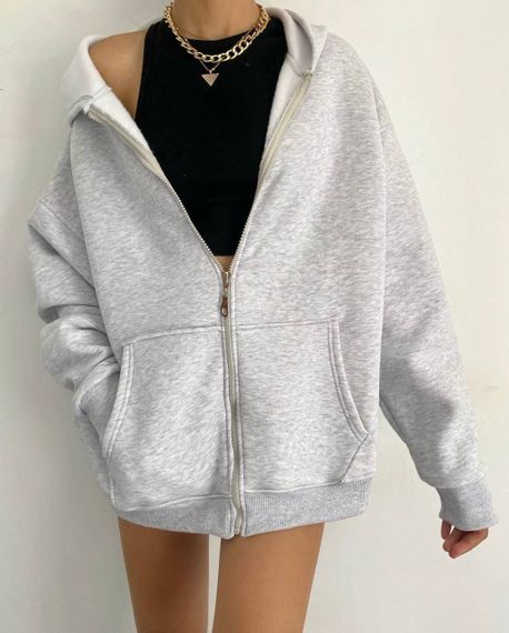 Жіноче зип-худі оверсайз на блискавці тепле на флісі з капюшоном розмір 48/52 колір сірий GF052 | Зображення 1