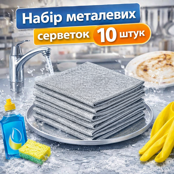 Набір багаторазових металевих серветок-сіток для миття посуду та кухонного прибирання, 10 шт