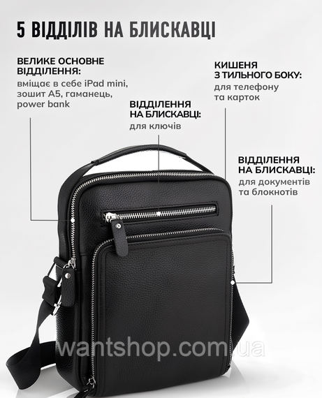 Чоловіча шкіряна сумка-барсетка через плече чорна Tiding Bag TM-87532 | Зображення 1
