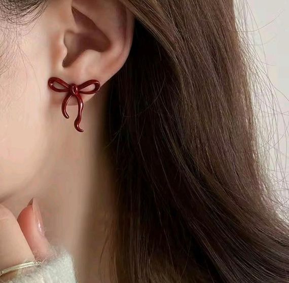 Сережки "сейлор мун" с бантиками, сережки с бордовыми бантиками, сережки бантики красные, серьги, серёжки | Зображення 4