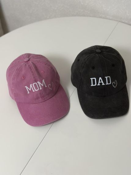 Комплект кепок бейсболка парная  Папа Мама Love (Dad Mom)  56-60р Серый с Розовым  (9090)