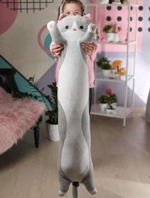 Кіт Батон іграшка антистрес для дітей 130 см, М'яка подушка-іграшка Кіт Батон Сірий   знижка