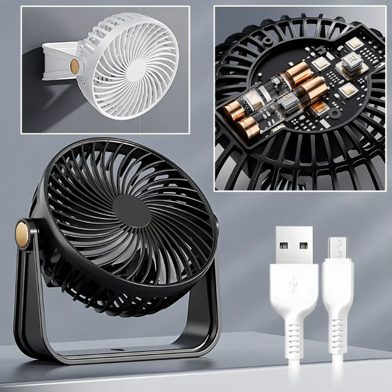Компактний вентилятор Wall mounted fan, настільний/настінний вентилятор на акумуляторі з USB-підзарядкою | Зображення 2