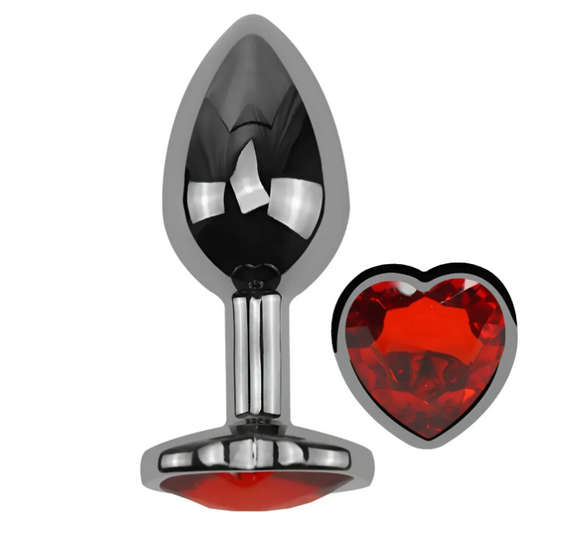 Анальная пробка с кристаллом EGZO - Dark Silver Heart Plug Red size S Sex Aura | Зображення 1