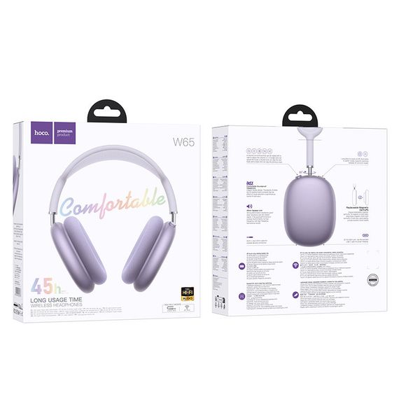 Накладні бездротові навушники Hoco W65 Happy Purple | Зображення 2