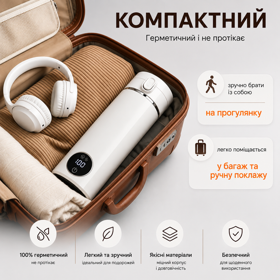 Портативний електрочайник/термочайник з підігрівом та LED-дисплеєм Smart 316, 500 мл (Білий) | Зображення 3
