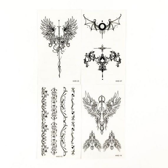 Набір тимчасових тату "Готика" black-tattoo-mini-set-gotic із 4 чорних по 9,5 х 5,5 см