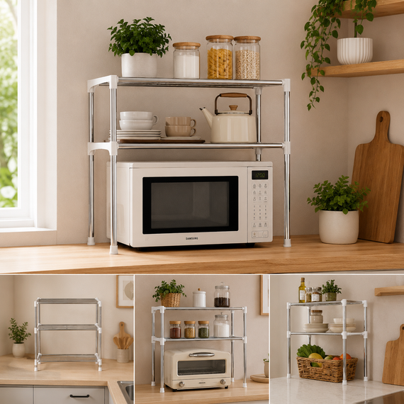 Полка-органайзер для микроволновки Multifunctional storage rack /  Multifunctional storage rack / Кухонна полиця-стелаж