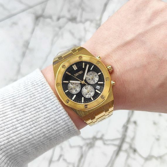 Чоловічий кварцевий годинник  Skmei 9296 Gold/Black | Зображення 2
