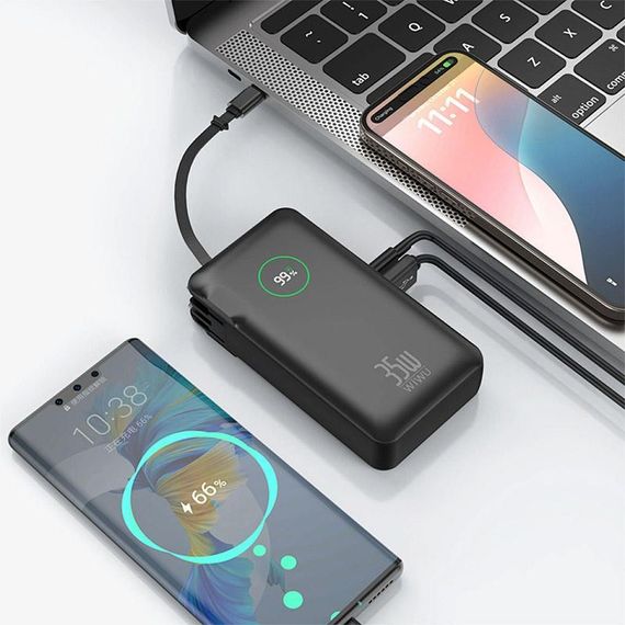 Портативний ЗП Power Bank WIWU Wi-P049 22.5W+PD35W with cable 10000 mAh Black | Зображення 3